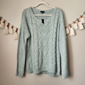 The Limited Wool Blend Mint Green Braided Open Knit Pullover Sweater NWT Size XL